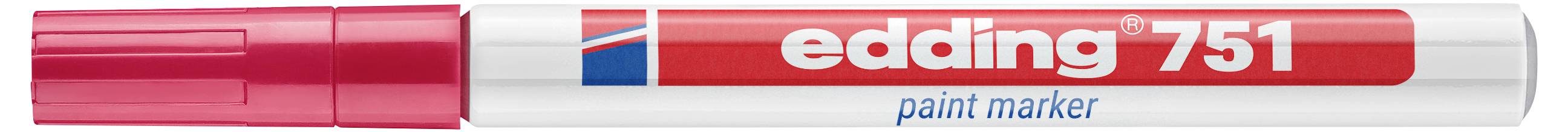 Stylo marqueur de peinture Edding 751 rose avec capuchon, étiqueté « marqueur de peinture edding 751 » sur fond blanc.