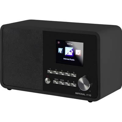 Radio internet noir avec écran et boutons pour contrôler le volume et sélectionner les stations. L'écran affiche 'Radio Internet'.