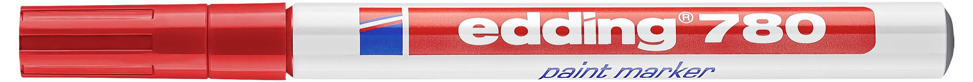 Marqueur peinture Red Edding 780 avec capuchon rouge, présenté horizontalement sur fond blanc.