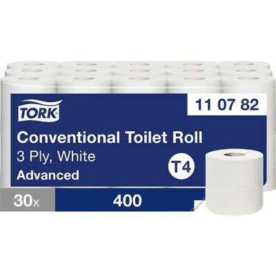 Pack de papier toilette Tork conventional, 3-plis blanc avancé T4, 30 rouleaux x 400 feuilles.