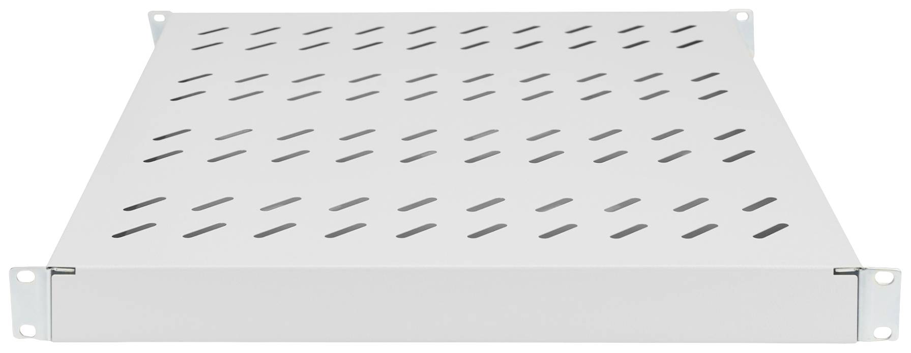 Un compartiment gris, ventilé pour baies serveur, de forme rectangulaire avec des découpes en losange pour une meilleure circulation de l'air.