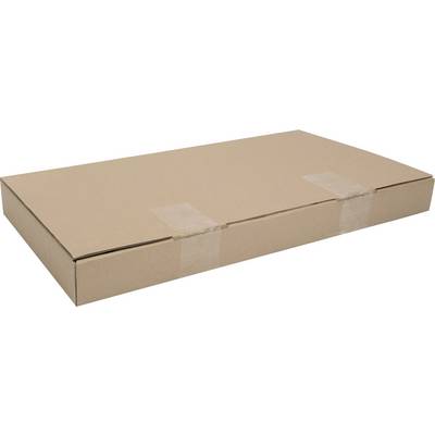 Grand carton plat rectangulaire, fermé, sur un fond blanc.