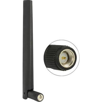 Antenne WLAN noire avec un gros plan circulaire de la partie de raccordement ; adaptée à l'insertion dans un appareil pour améliorer le signal.