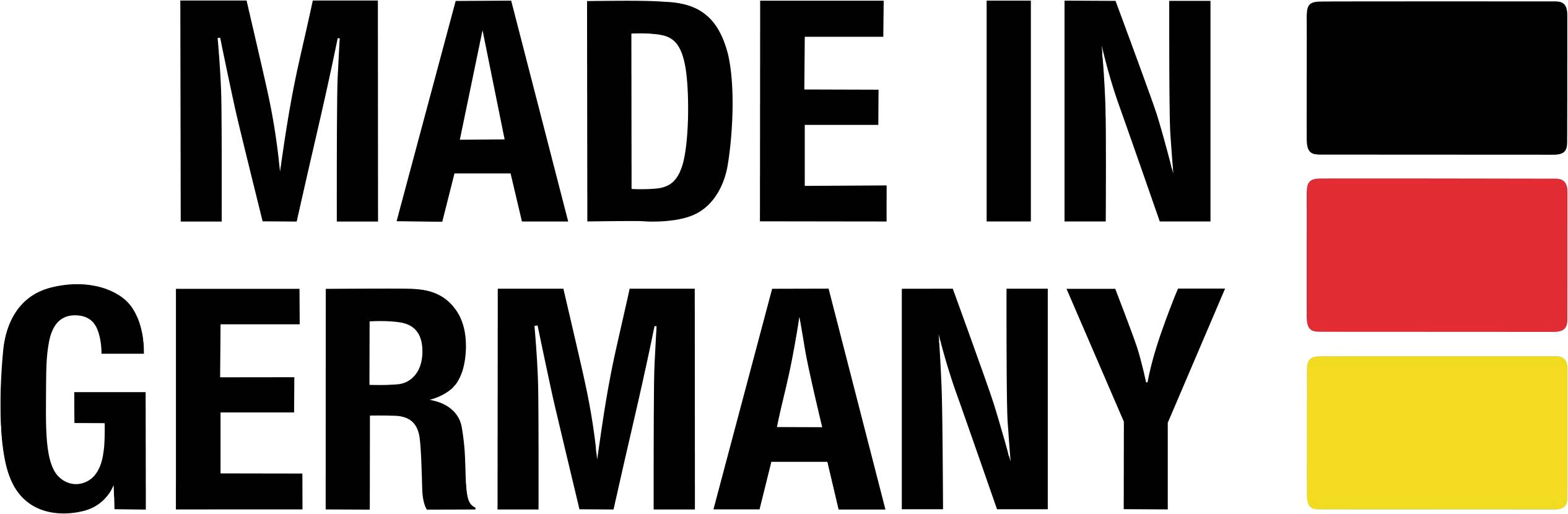 Inscription « MADE IN GERMANY » avec le drapeau allemand représenté en bandes.