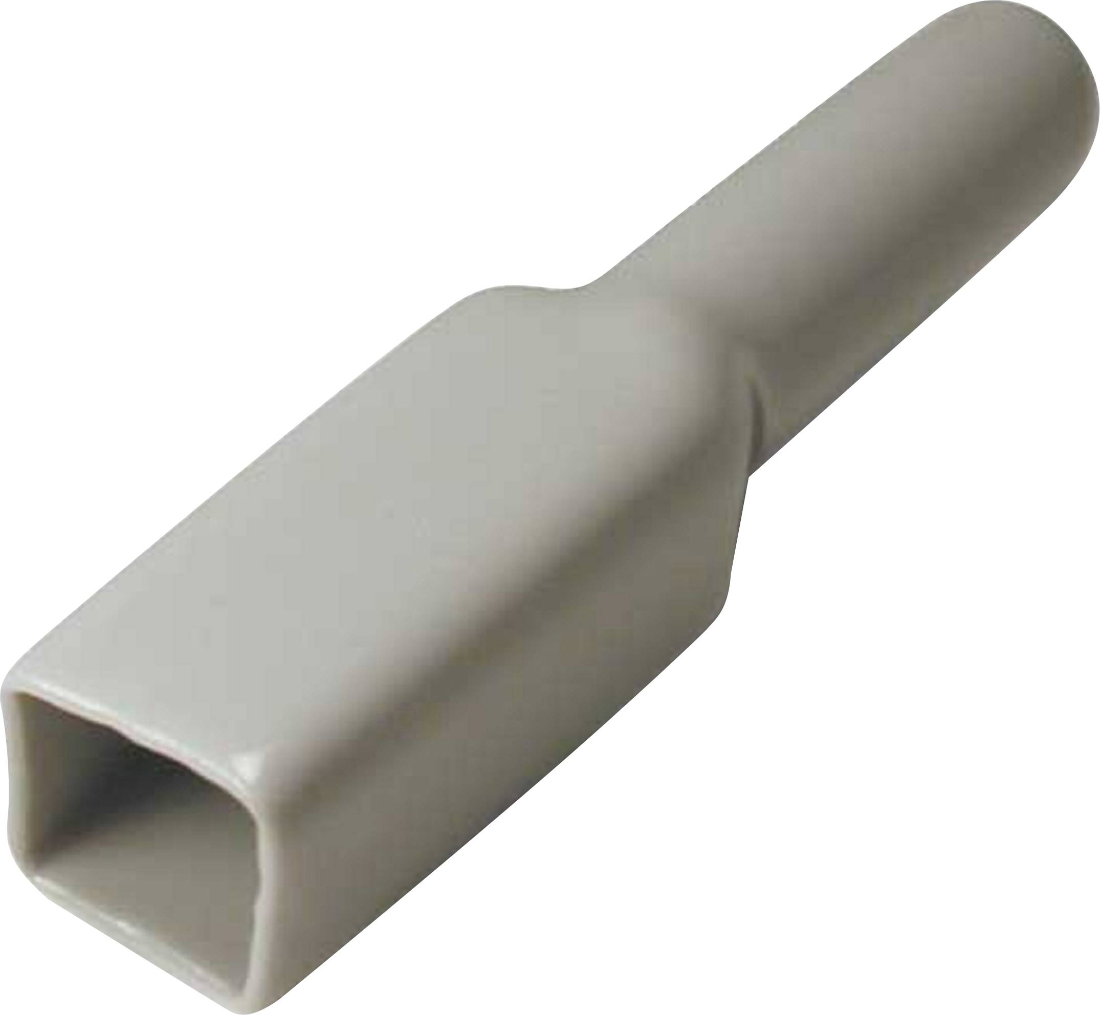 Un boîtier de protection en plastique gris pour connexions électriques, dont la partie avant est rectangulaire et s'arrondit vers le câble.