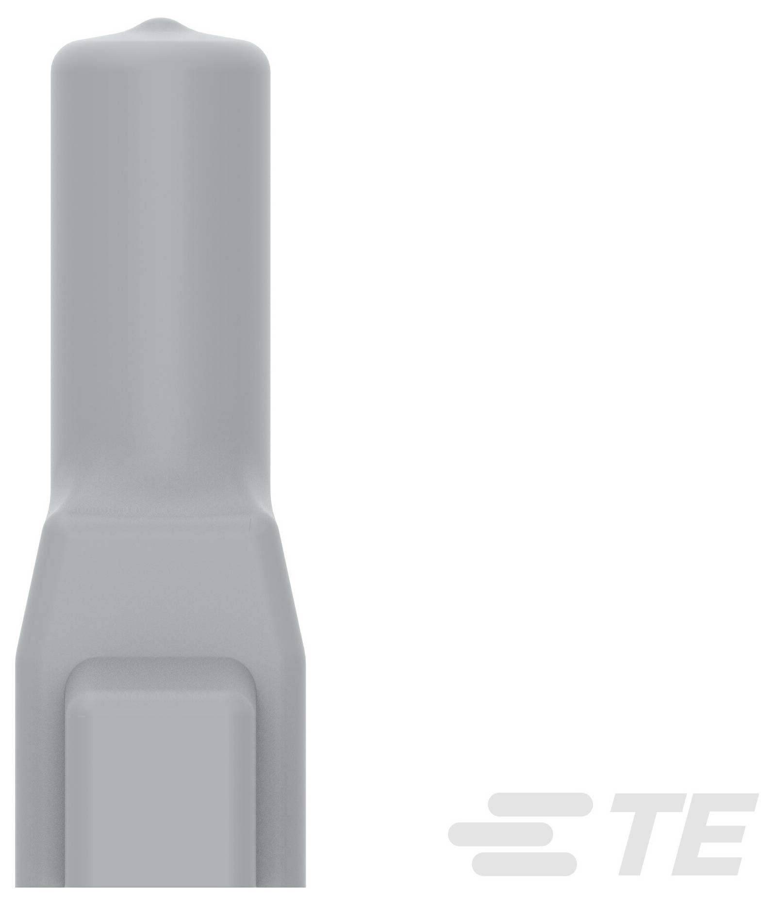 Un terminal isolant gris de TE Connectivity, présentant un sommet cylindrique et une base rectangulaire.
