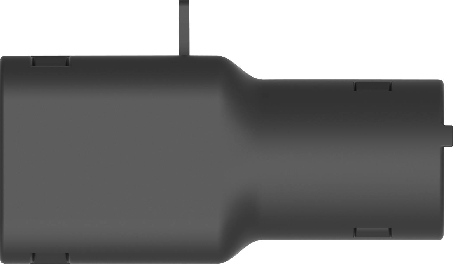 Boîtier cylindrique noir en plastique avec une extension ; souvent utilisé pour connecter des appareils électroniques.