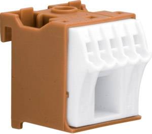 Connecteur en plastique multibroche, principalement blanc avec des éléments bruns, destiné à établir une connexion électrique.