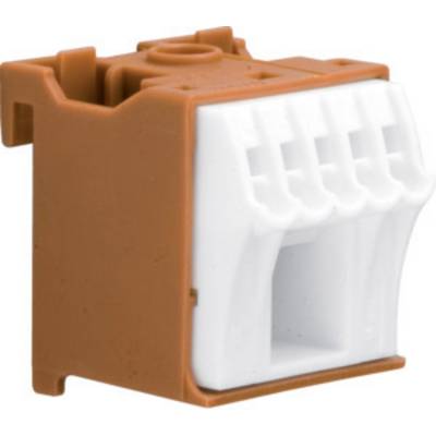 Connecteur en plastique multibroche, principalement blanc avec des éléments bruns, destiné à établir une connexion électrique.