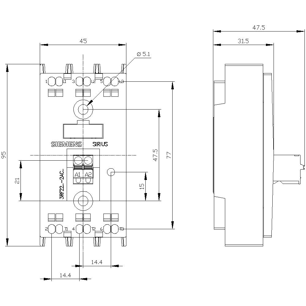 Un diagramme technique d'un interrupteur électrique avec des dimensions en millimètres. L'image montre les vues de face et de côté.