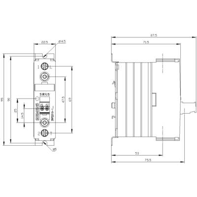Dessin technique d'un relais électrique avec des dimensions détaillées en millimètres, comprenant la hauteur, la largeur et les points de connexion.