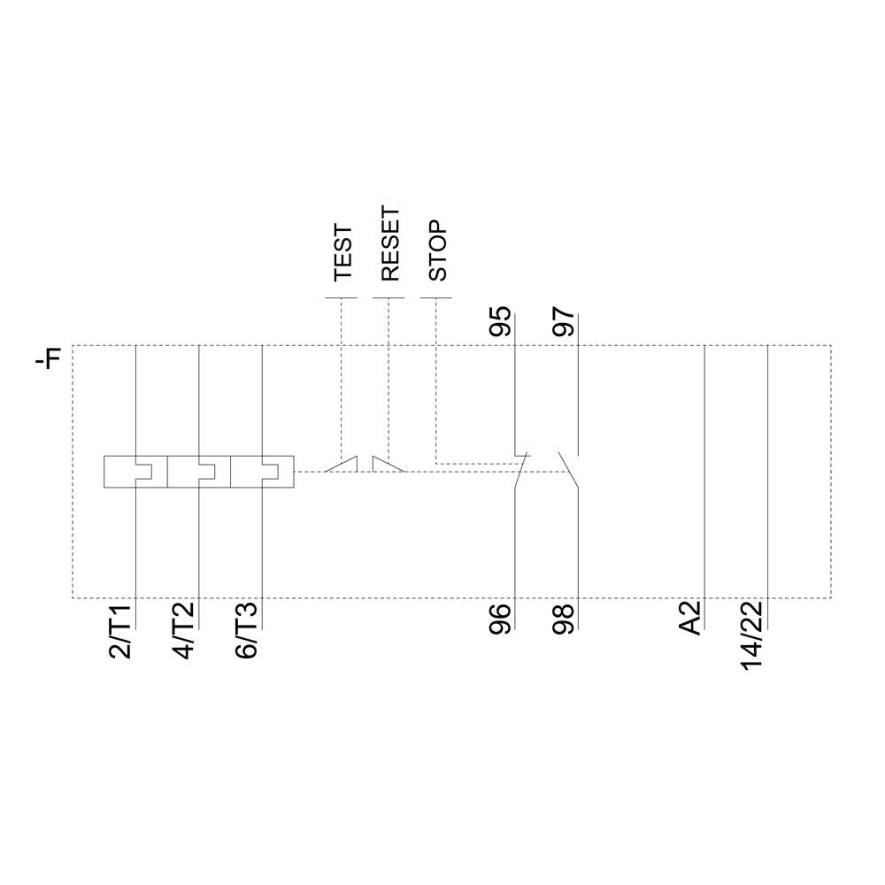 Dessin technique d'un schéma électrique avec les annotations 'TEST', 'RESET', 'STOP' et des chiffres à différents points de jonction.