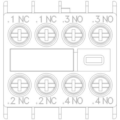 Le schéma électrique montre huit contacts, quatre marqués 'NC' et quatre marqués 'NO', disposés sur deux rangées.