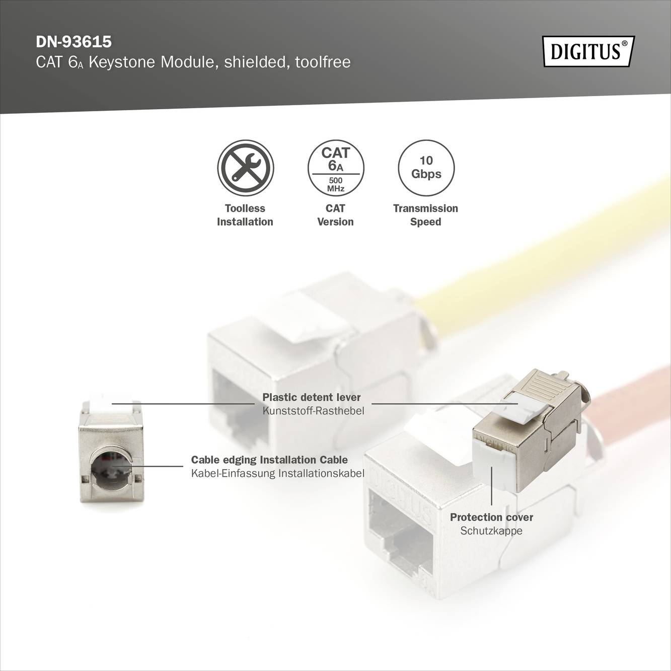 Module RJ45 encastrable Keystone Digitus DN-93615 CAT 6a-10