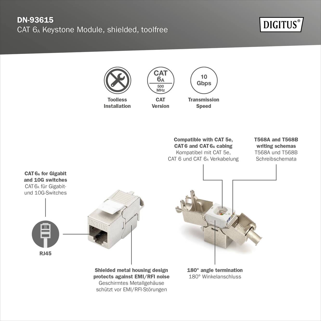 Module RJ45 encastrable Keystone Digitus DN-93615 CAT 6a-11