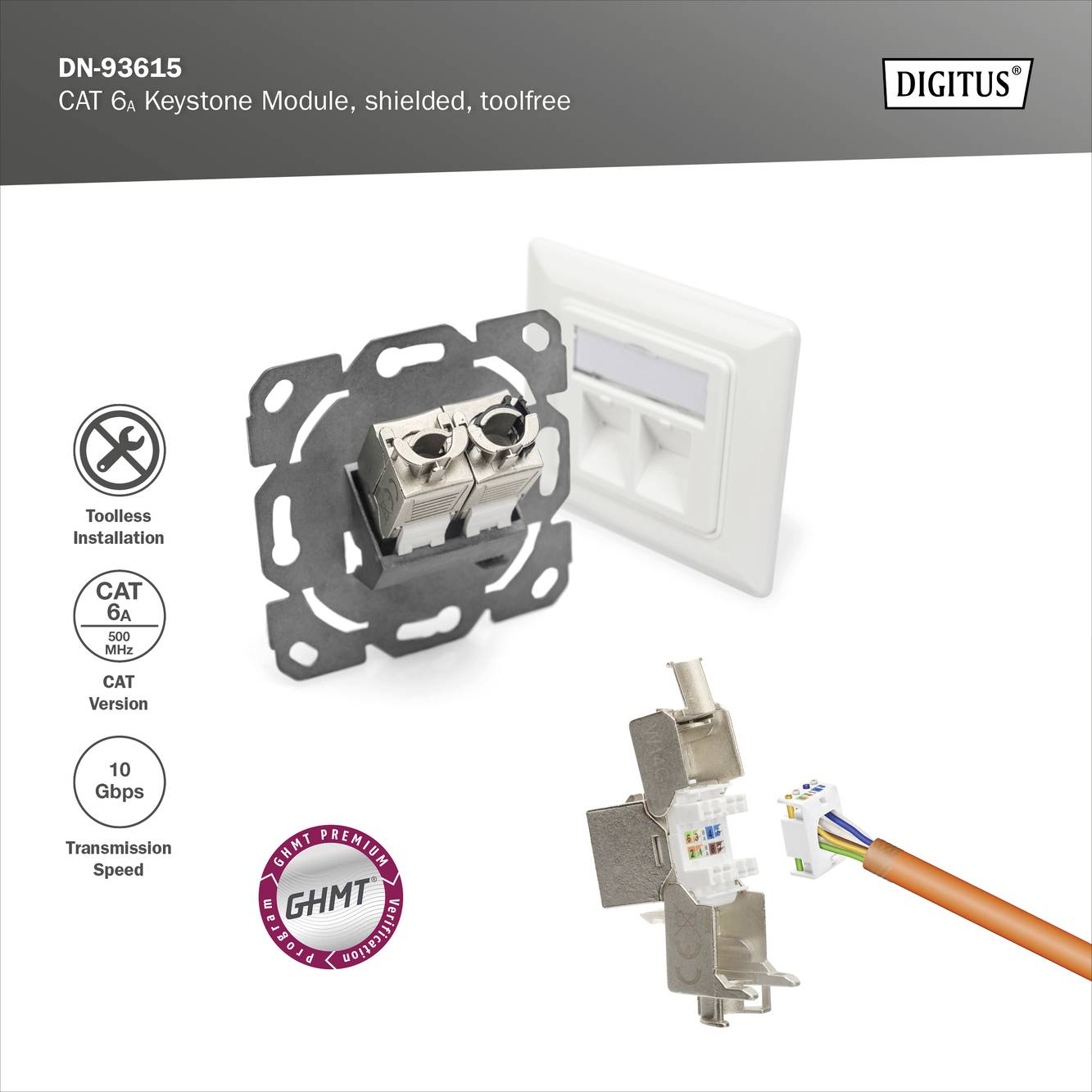 Module RJ45 encastrable Keystone Digitus DN-93615 CAT 6a-14