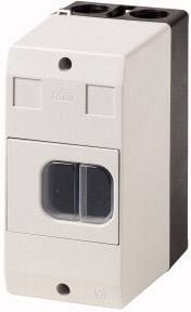 Interrupteur électrique dans un boîtier rectangulaire avec deux boutons visibles pour le contrôle.
