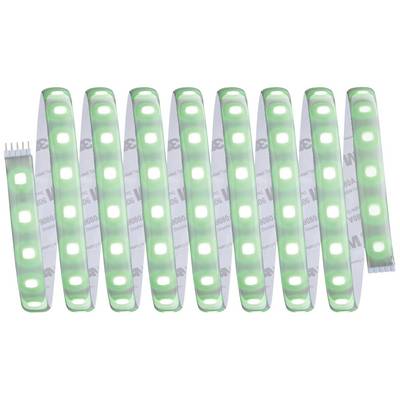 Bande lumineuse LED verte avec plusieurs diodes illuminées à intervalles réguliers.
