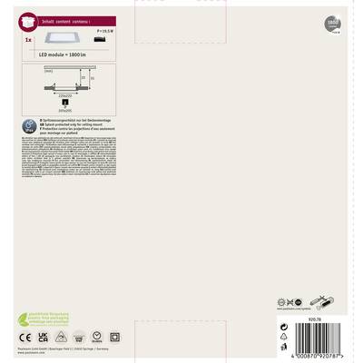 Emballage pour luminaire de plafond avec module LED, 1800 lumens. Contient un diagramme de montage du produit et des symboles importants de marque et de recyclage.