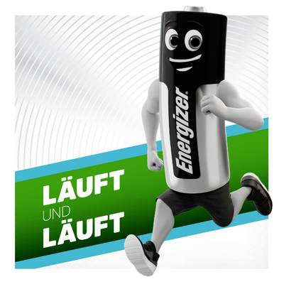 En pleine forme : Dessin d'une batterie en train de courir, avec un visage et des bras. Symbolise l'endurance et la performance.