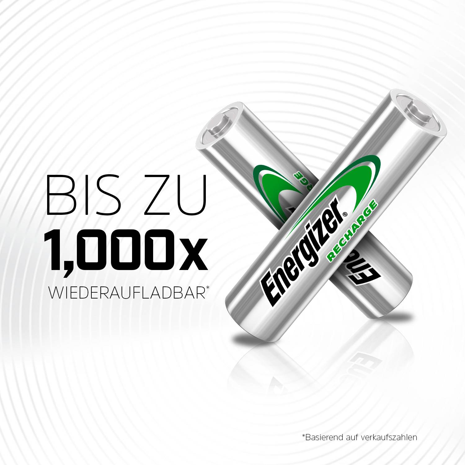Deux piles rechargeables Energizer se chevauchent. Texte : Jusqu'à 1 000 recharges. *Basé sur les chiffres de vente.