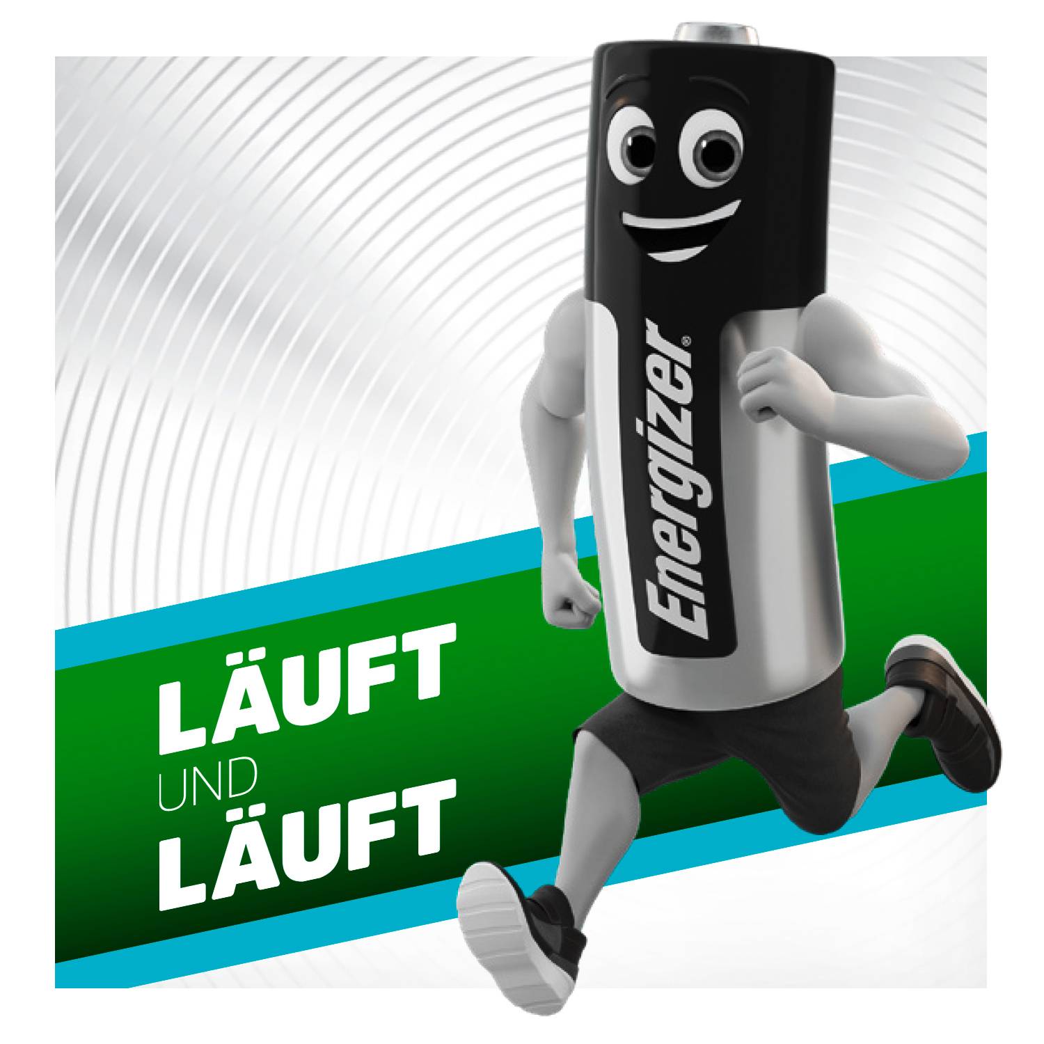Une grande batterie avec un visage et des bras court joyeusement. Le texte à côté d'elle indique : 'Court et court'.