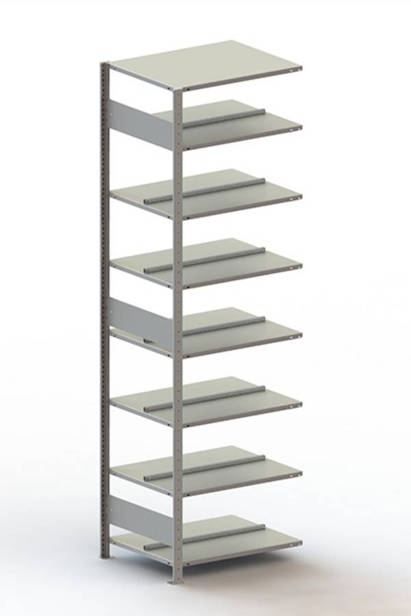 META Regalbau 178504 Etagère de dossiers - Module d'extension (l x H x P) 756 x 2500 x 336 mm acier revêtement par poudre gris clair métallique