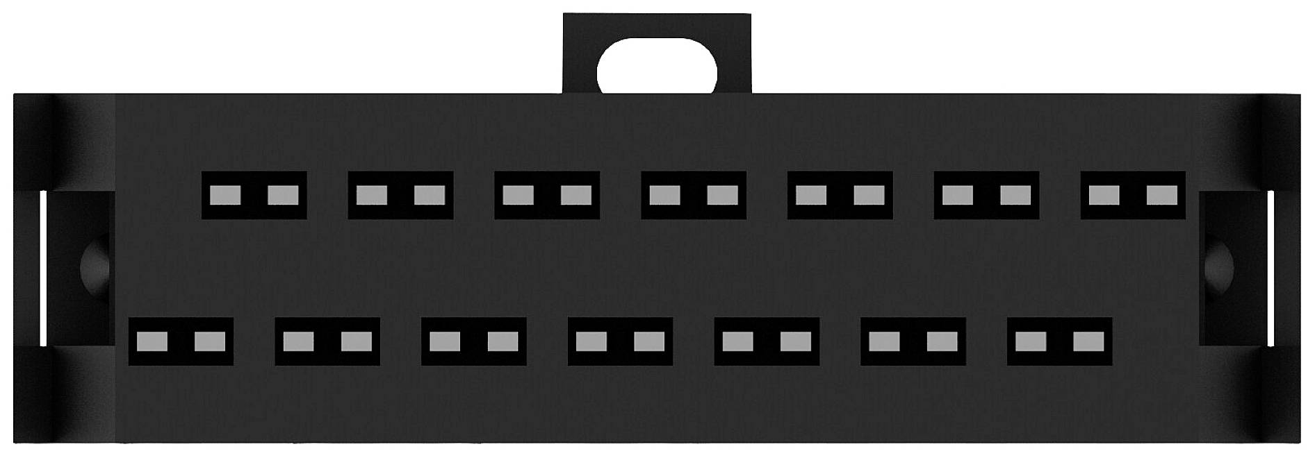 Un bloc noir avec quatre rangées de logements rectangulaires, souvent utilisé pour les connexions électriques dans les appareils.