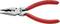 Une pince plate rouge de la marque Knipex, numéro de modèle '08 21 145', fabriquée en Allemagne. Adaptée pour saisir et couper des fils.