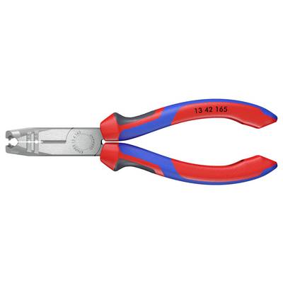 Une pince à dénuder rouge et bleue portant l'inscription '13 42 165' sur la poignée. Elle est adaptée pour dénuder et couper des fils.
