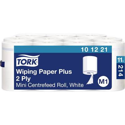'Emballage de papier d'essuyage Tork Plus, 2 plis, rouleau Centrefeed Mini en blanc, système M1.'