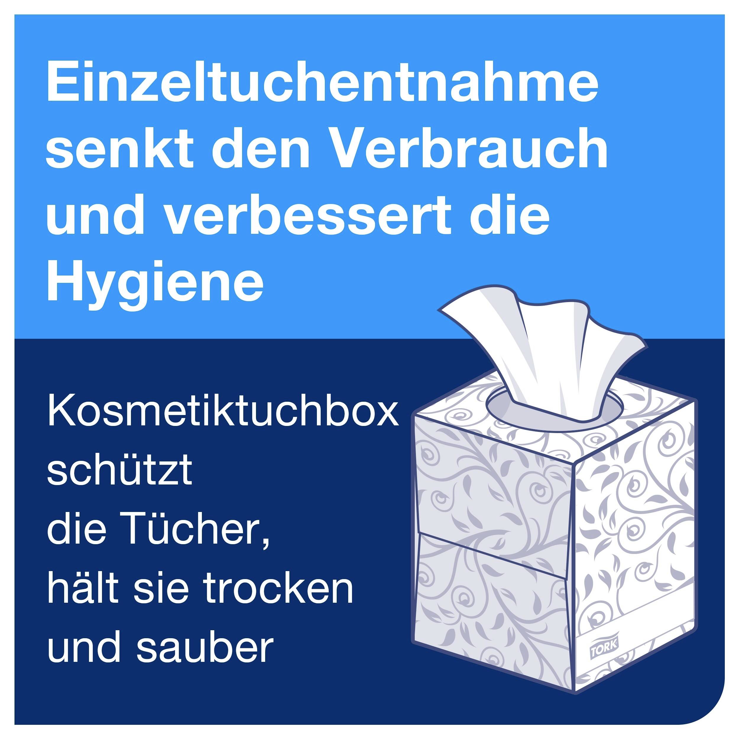 'Le prélèvement individuel des lingettes réduit la consommation et améliore l'hygiène. La boîte à lingettes cosmétiques protège les lingettes, les maintient au sec et propres.'