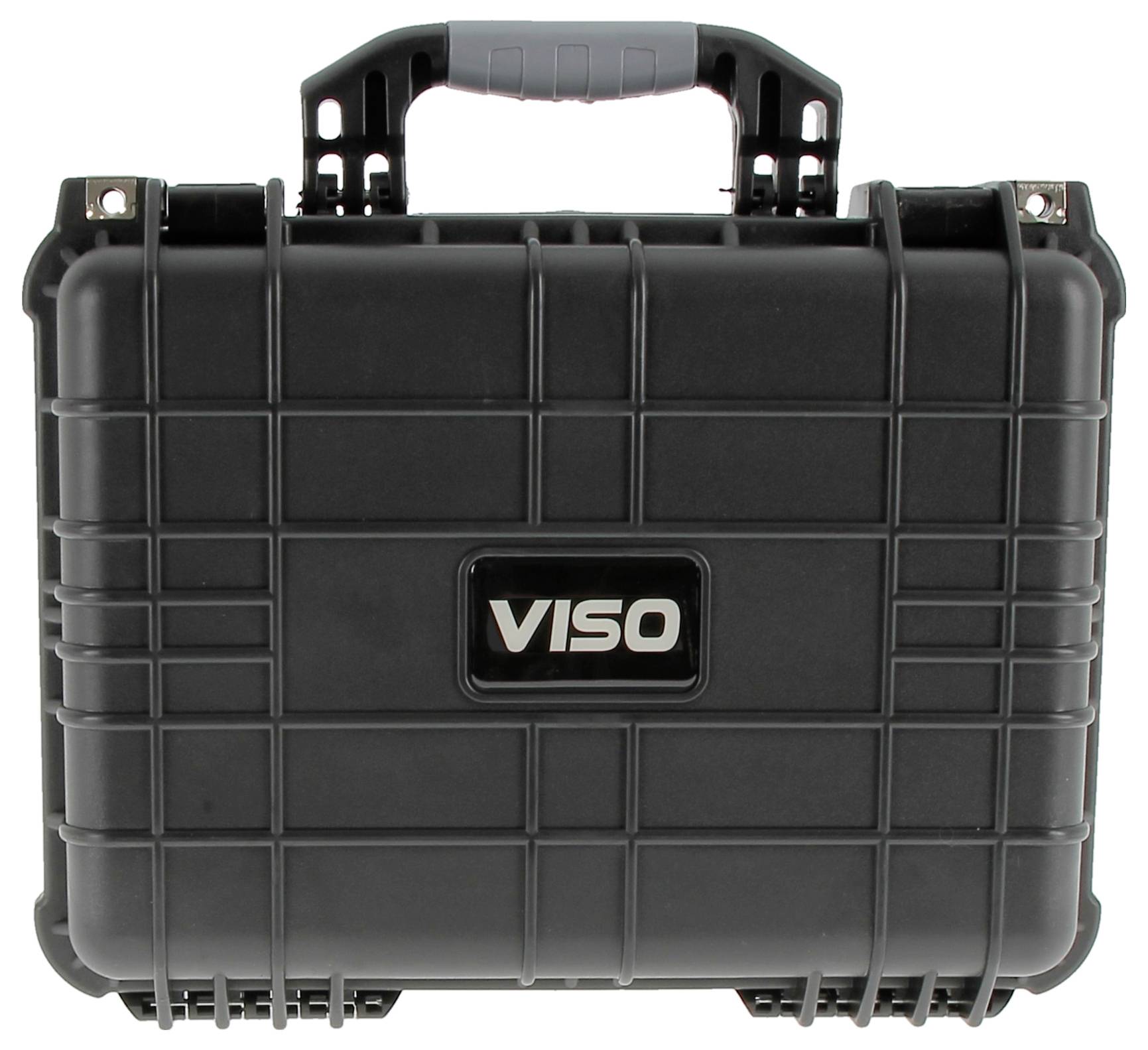 Étui de transport robuste noir avec une poignée, portant le logo 'VISO' sur le panneau avant, conçu pour le rangement d'équipement de protection.