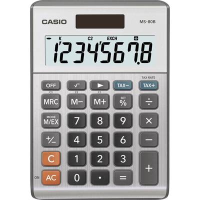 Casio MS-80B Calculatrice de bureau gris-argent Ecran: 8 solaire, à pile(s) (l x H x P) 103 x 29 x 147 mm