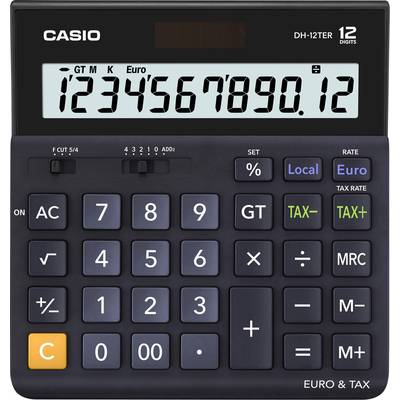 Casio DH-12TER  Calculatrice de bureau noir Ecran: 12 solaire, à pile(s) (l x H x P) 151 x 29 x 159 mm