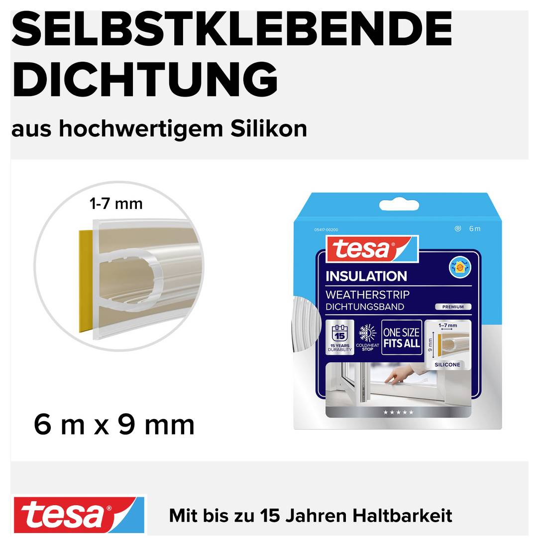 « Joint d'étanchéité autoadhésif en silicone de haute qualité » pour fenêtres et portes, dimensions : 6 m x 9 mm, durabilité jusqu'à 15 ans.