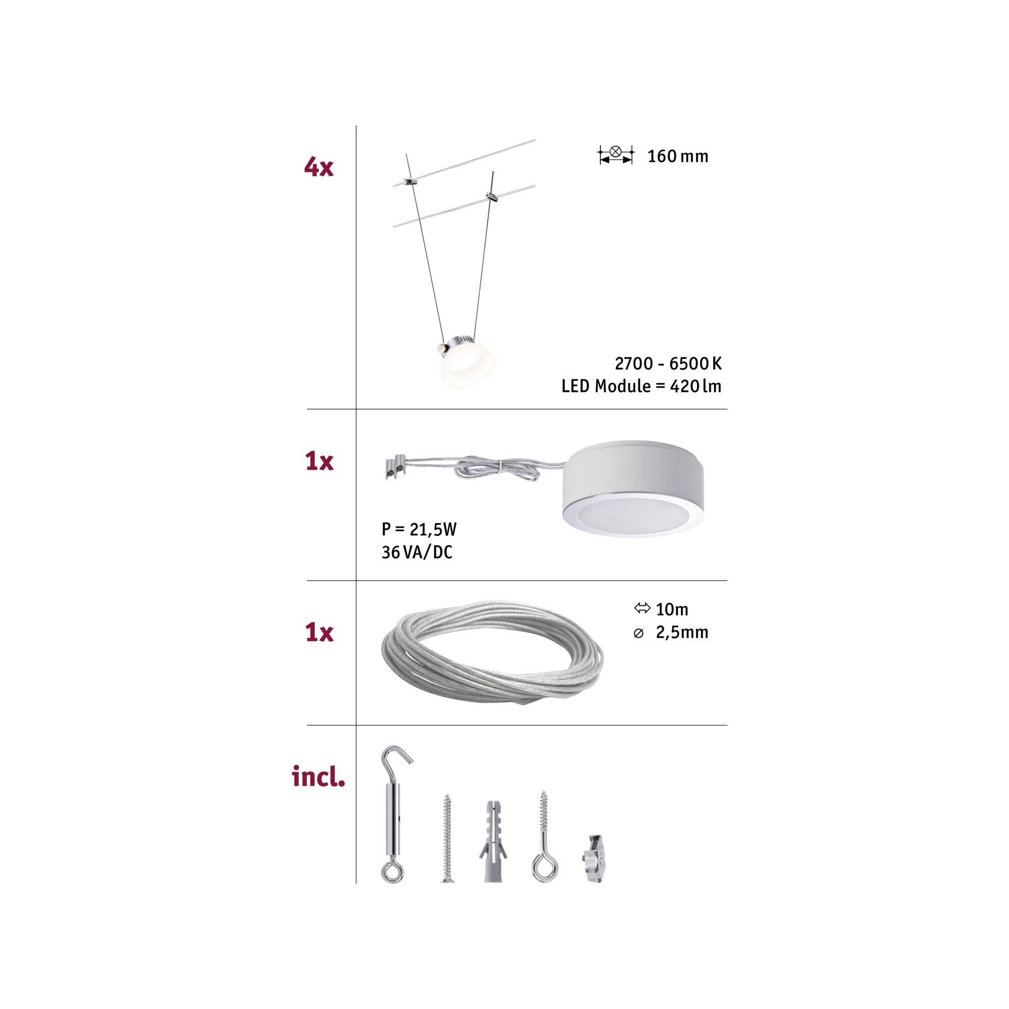 Paulmann 50016 Système complet d'éclairage sur câble LED intégrée 16 W LED chrome (mat)-1