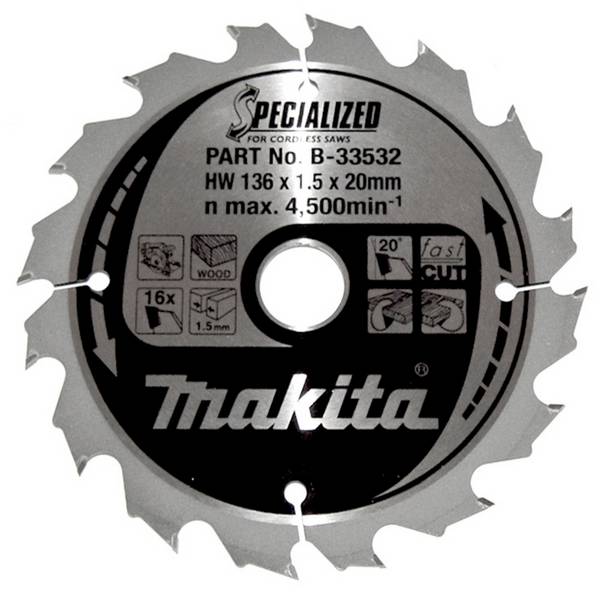 Makita SPECIALIZED B-33532 Lame de scie circulaire au carbure 136 x 20 x 1 mm Nombre de dents: 16 1 pc(s)