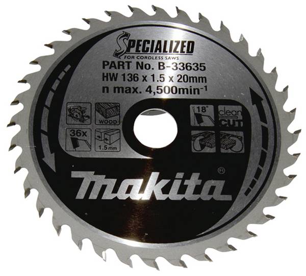 Makita SPECIALIZED B-33635 Lame de scie circulaire au carbure 136 x 20 x 1 mm Nombre de dents: 36 1 pc(s)
