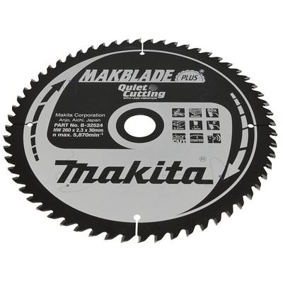 Makita MAKBLADE B-32524 Lame de scie circulaire au carbure 260 x 30 x 1.8 mm Nombre de dents: 60 1 pc(s)