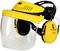 Casque de protection jaune avec visière et protège-oreilles. Idéal pour la protection contre le bruit et la sécurité au travail.