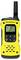 Talkie-walkie Motorola jaune avec antenne, écran LCD et boutons de commande sur un fond blanc.