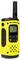 Radio bidirectionnel portatif Motorola jaune avec longue antenne noire, écran numérique, bouton de transmission latéral et commandes de clavier.