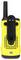 Radio bidirectionnel portatif Motorola jaune avec antenne noire, pince avant, grille de haut-parleur et bouton de contrôle sur fond blanc.