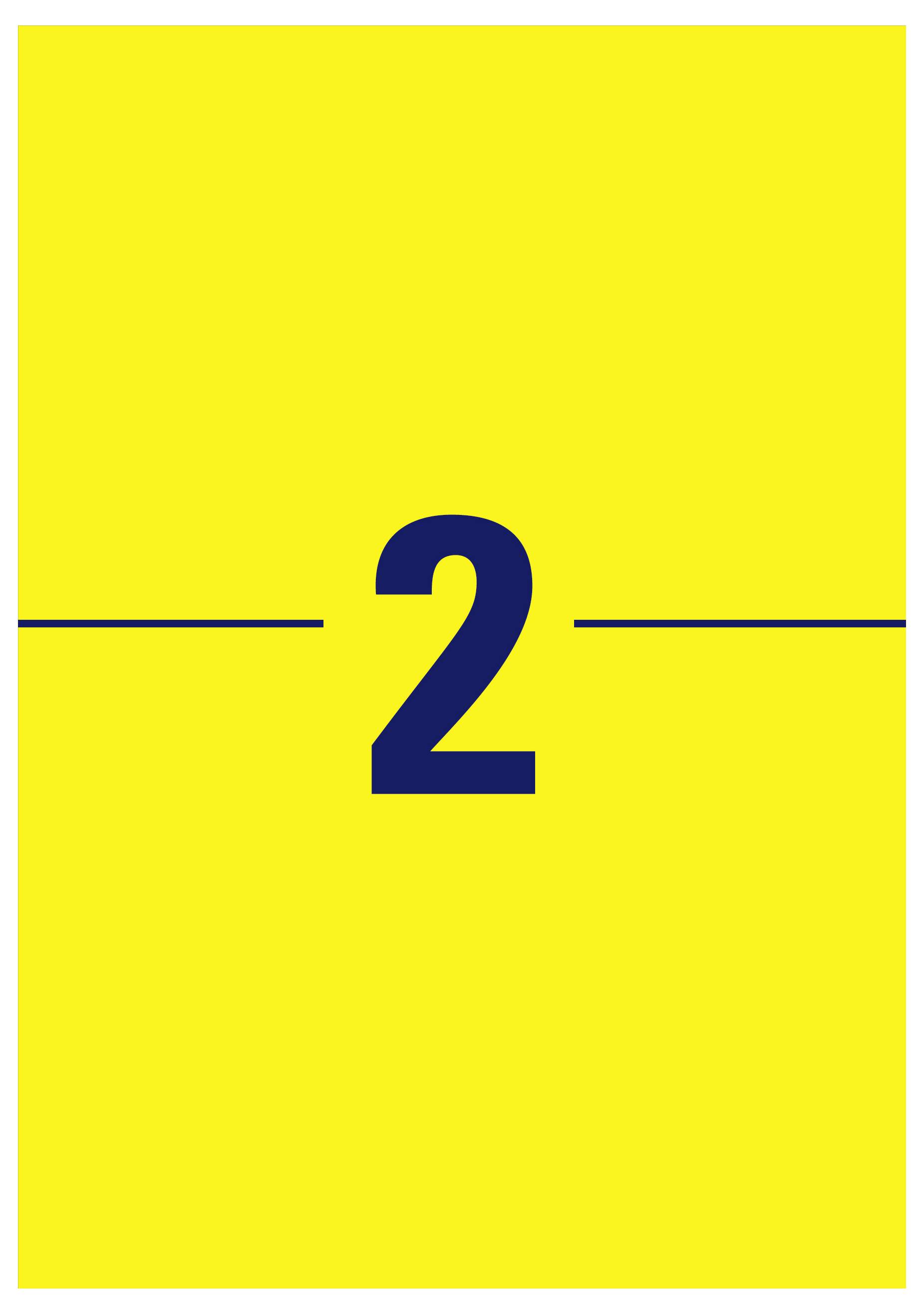 Fond jaune avec un grand chiffre bleu '2' au centre, traversé horizontalement par une fine ligne bleue.