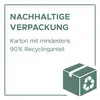 Emballage durable : Carton contenant au moins 90% de matériaux recyclés. Un carton avec le symbole de recyclage est illustré.