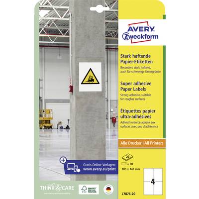 'Étiquette de produit pour étiquettes papier Avery Zweckform : Adhésif puissant, adapté aux surfaces rugueuses, compatible avec toutes les imprimantes.'