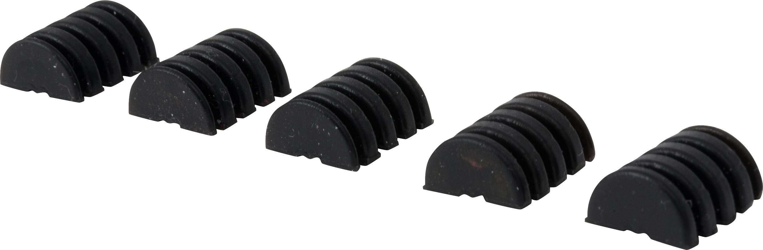 Cinq groupes de planeurs noirs en demi-cercle, disposés avec trois planeurs par groupe, sur un fond blanc.