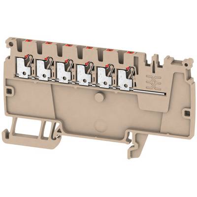 Composant électronique avec six leviers blancs dans un support marron, utilisé pour les connexions électriques.