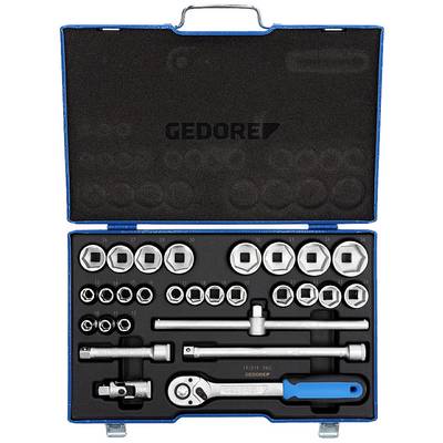 Coffret à outils comprenant différentes douilles, une clé à cliquet et des rallonges, organisés dans un boîtier rectangulaire.
